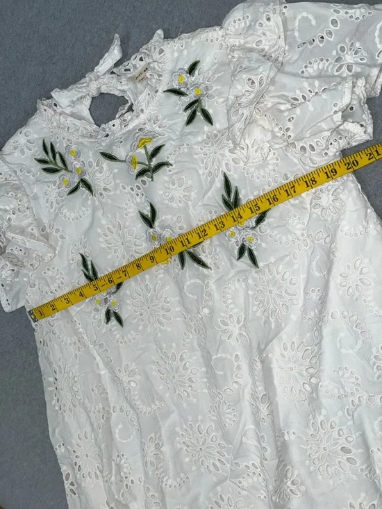 Cottagecore Fairy White Ruffle Mini Dress Large Embroidered Eyelet Kawaii - Picture 4 of 11
